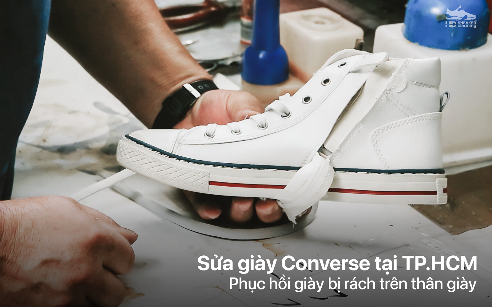 Phục hồi, sửa giày Converse bị rách trên thân giày