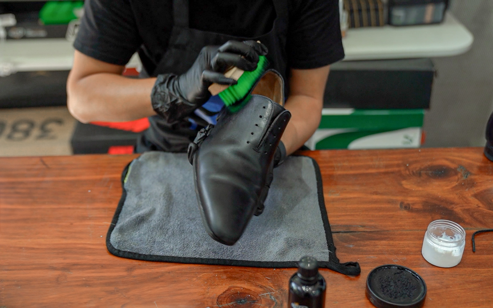 Leather dress shoe polishing service at HD Services