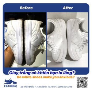 Trước và sau khi giặt giày sneaker trắng tại HD Sneaker Cleaning