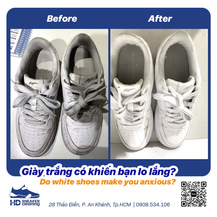 Giặt giày sneaker trắng đúng cách - kết quả trước và sau tại HD