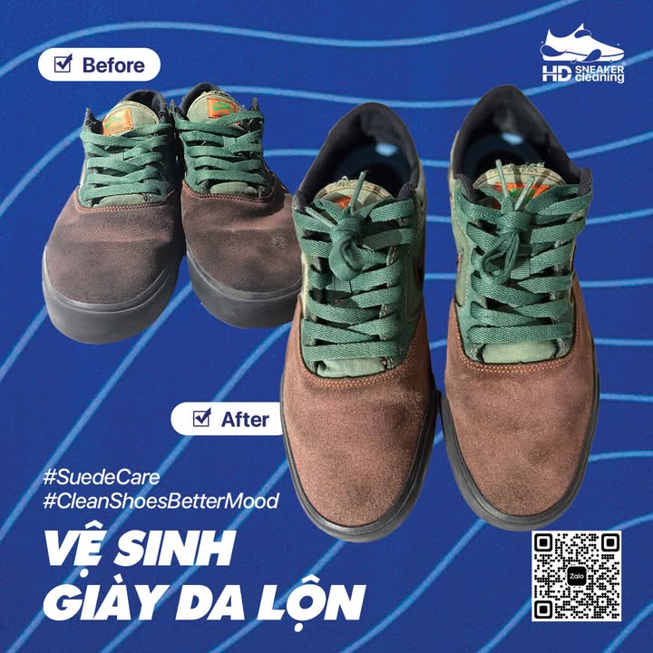 Giày da lộn bạc màu trước và sau khi làm mới tại HD Sneaker Cleaning