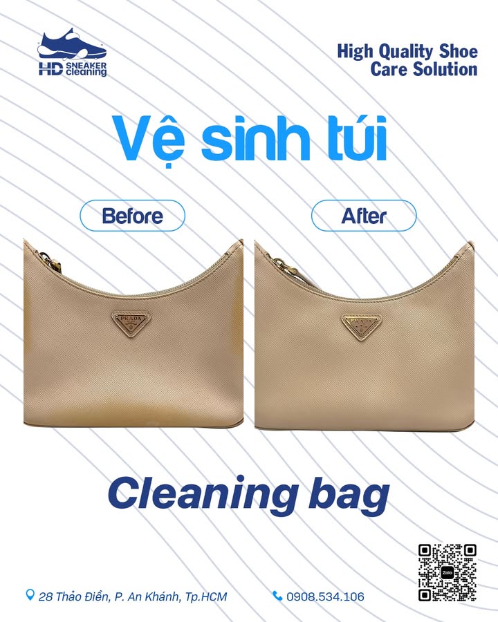 Before and after luxury bag cleaning and colour restoration at HD, Ho Chi Minh City