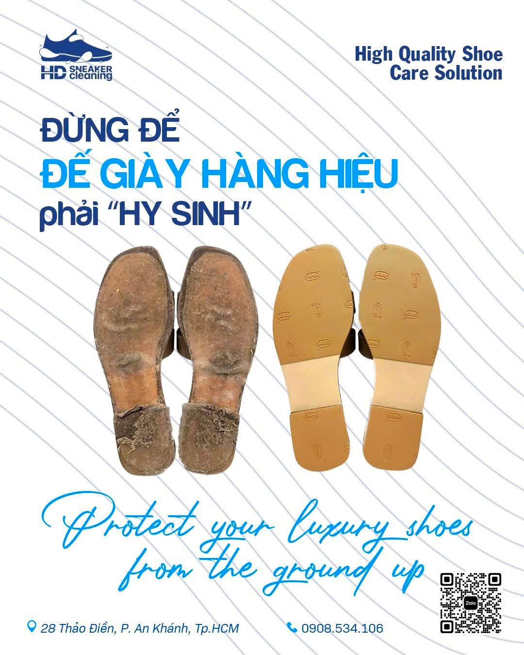 Dán đế cao su giày Hermès hàng hiệu tại HD