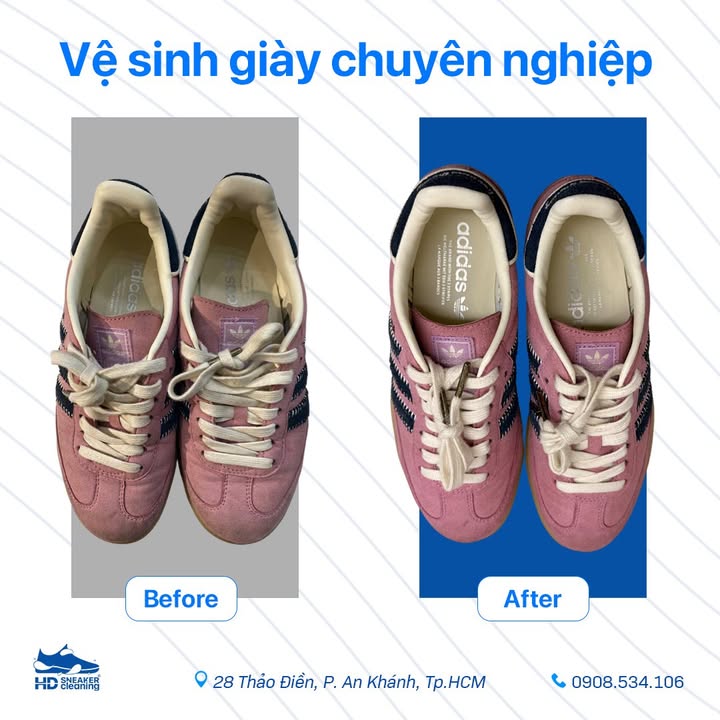 Giặt giày TPHCM (da lộn Adidas) before after tại HD Sneaker Cleaning
