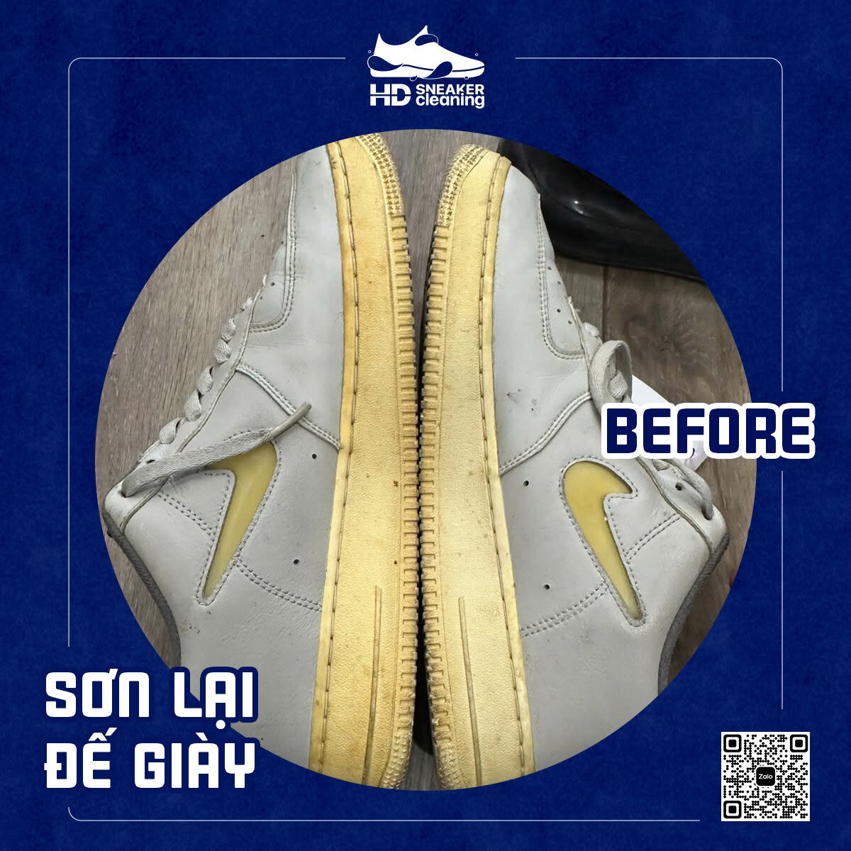 Sơn lại đế giày Nike Air Force 1 - trước (before) tại HD Sneaker Cleaning