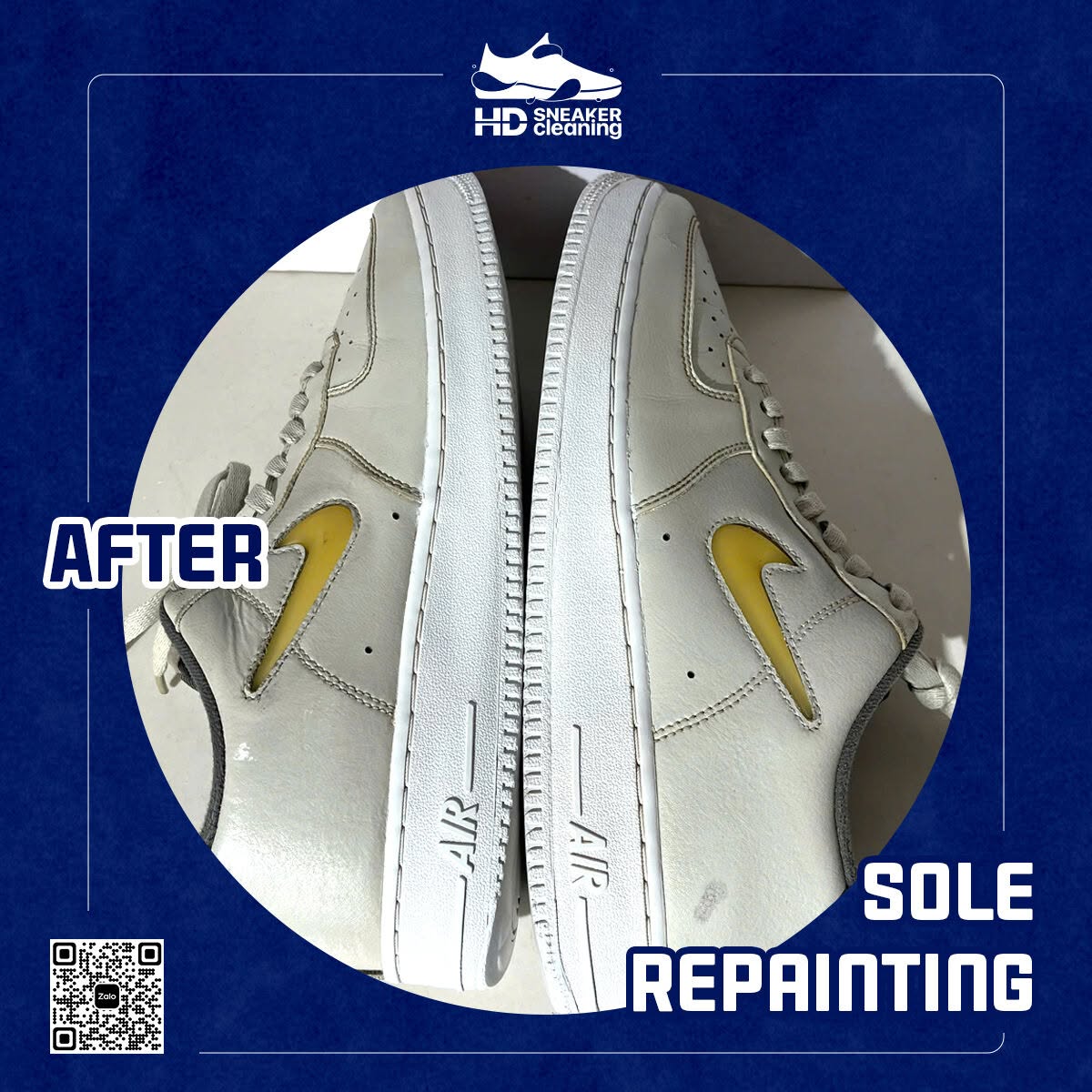 Sơn lại đế giày Nike Air Force 1 - sau (after) tại HD Sneaker Cleaning