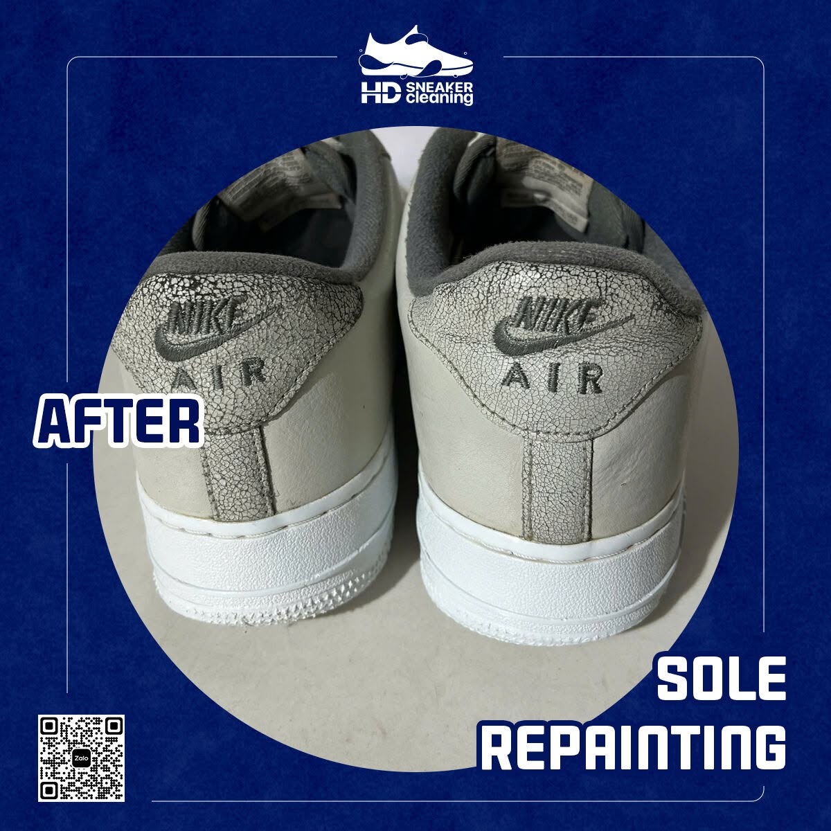 Sơn lại đế giày Nike Air Force 1 gót - sau (after) tại HD Sneaker Cleaning