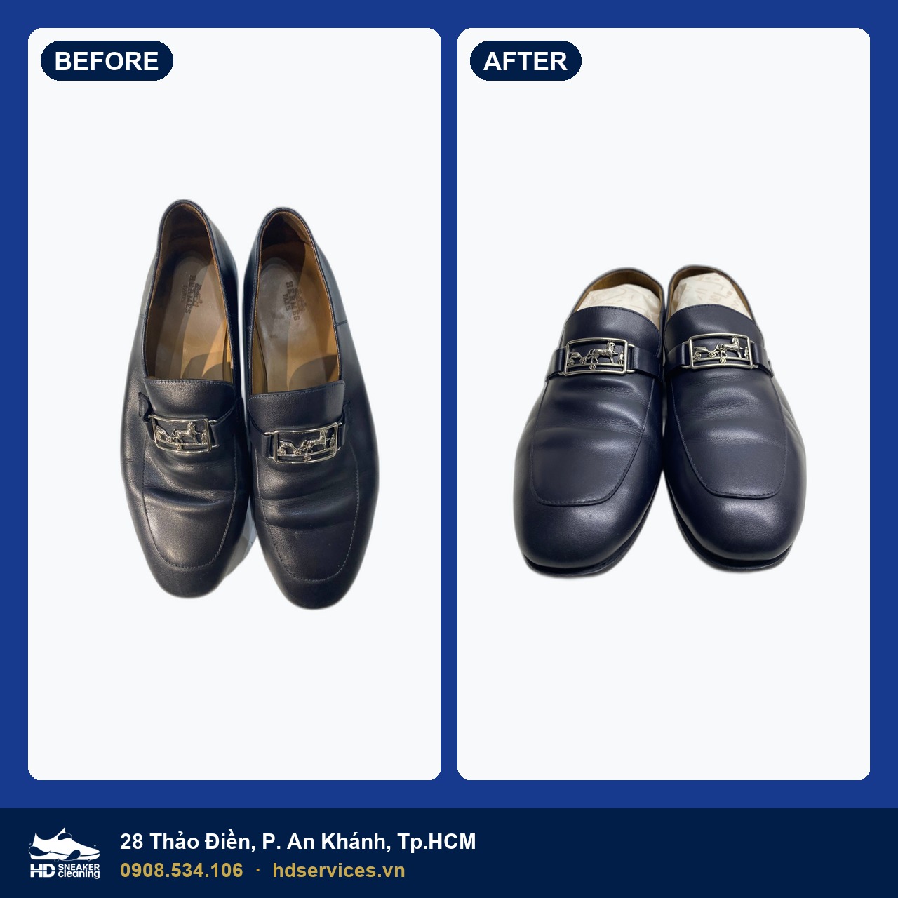 Vệ sinh đánh si giày Hermès tại HD Sneaker Cleaning