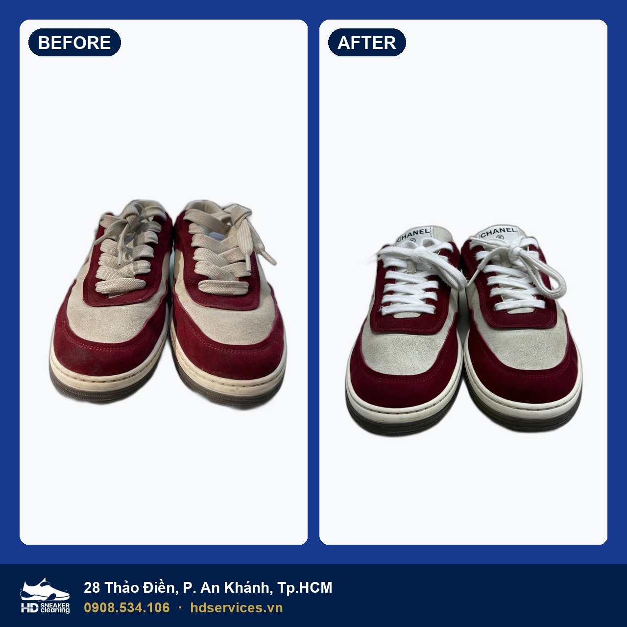 Vệ sinh giày Chanel trước sau tại HD Sneaker Cleaning
